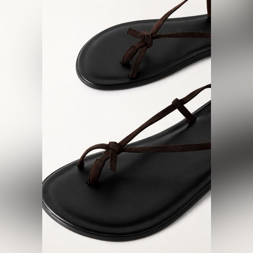 The Row Brown Knot Flat Suede Sandals 38/8 - Picture 2 of 8